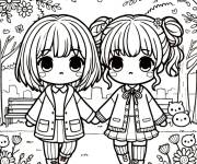 Coloriage Deux petites amis style anime