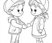 Coloriage Deux petits amis serrent les mains