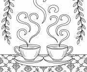 Coloriage Deux tasses de caf&eacute; sur le th&egrave;me de caf&eacute;