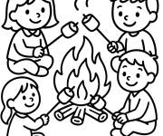 Coloriage Diner des amis en camping