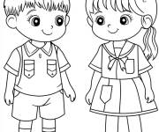 Coloriage Enfant et fille sur le th&egrave;me d'amiti&eacute;