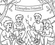 Coloriage Feu de camp avec des amis