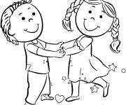 Coloriage Garcon et fille amis en dansant
