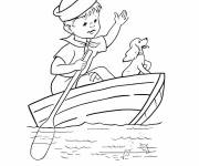 Coloriage Garcon et son ami sur le bateau