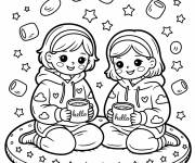 Coloriage Illustration des deux amies avec leurs mogs