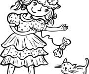 Coloriage L'amiti&eacute; d la fille avec son chat