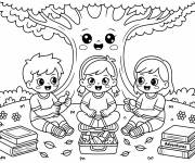 Coloriage L'amiti&eacute; des enfants avec l'arbre kawaii