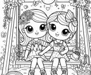 Coloriage L'amiti&eacute; kawaii