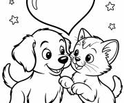 Coloriage L'amour du chat et du chien