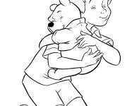 Coloriage Le calin de Winnie l'ourson avec son ami