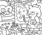 Coloriage Le chat dessine son ami