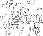 Coloriage Les ami s'amusant au toboggan