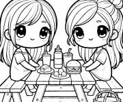 Coloriage Les amies au d&eacute;jeuner