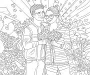 Coloriage Les amies dans la nature pour adulte