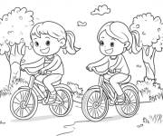 Coloriage Les amies se promenade &agrave; v&eacute;lo
