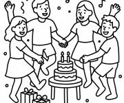 Coloriage Les amis adultes dansant pendant la f&ecirc;te