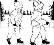 Coloriage Les amis apprennent &agrave; patiner