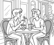 Coloriage Les amis assisent au caf&eacute;