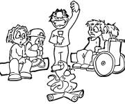 Coloriage Les amis au feu de camp