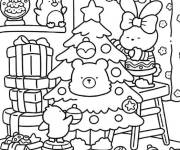 Coloriage Les amis d&eacute;corent le sapin de noel