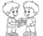 Coloriage Les amis &eacute;changent les cadeaux