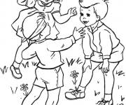 Coloriage Les amis en jouant au cache-cache