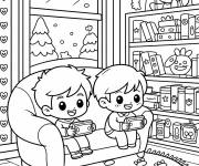 Coloriage Les amis en jouant au jeu video