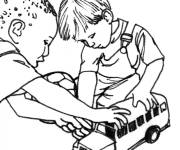 Coloriage Les amis en jouant avec leurs voitures