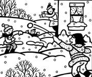 Coloriage Les amis et la bataille de boules de neige