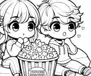 Coloriage Les amis et le popcorn