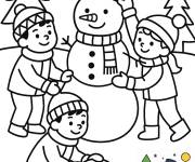 Coloriage Les amis et leur bonhomme de neige