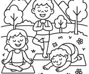 Coloriage Les amis faisant du Yoga