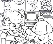 Coloriage Les amis font du tricotage