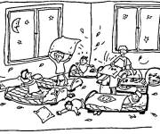 Coloriage Les amis fous en jouant sur leurs lits