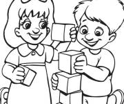 Coloriage Les amis jouant au cubes