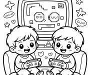 Coloriage Les amis jouant au Nintendo