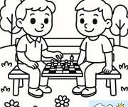 Coloriage Les amis jouant aux &eacute;checs