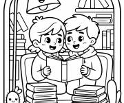 Coloriage Les amis lisant des romans
