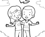 Coloriage Les amis mignons au jardin