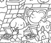Coloriage Les amis observent le croissant de la lune