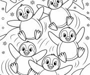 Coloriage les amis pingouins pendant l'hiver