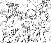 Coloriage Les amis plantent un arbre