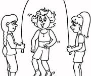 Coloriage Les amis sautent &agrave; la corde