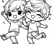 Coloriage Les amis sautent de bonheur