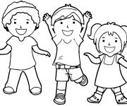 Coloriage Les amis sautent de joie