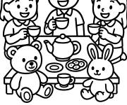 Coloriage Les amis se profitent d'une tea party