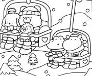 Coloriage Les amis se profitent du sport de neige
