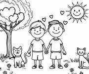Coloriage Les amis se sentent le bonheur