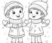 Coloriage Les amis sous la neige