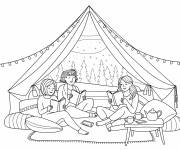 Coloriage Les amis sous la tente